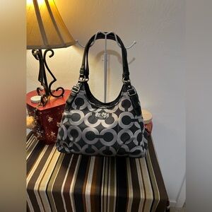 Coach 2011 Madison Maggie Black Gray Lurex Optic C Signature Shoulder Bag